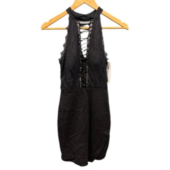 Trixxi Dress Women’s S Black Lace Halter Bodycon Corset Front Party NWT - Picture 1 of 11